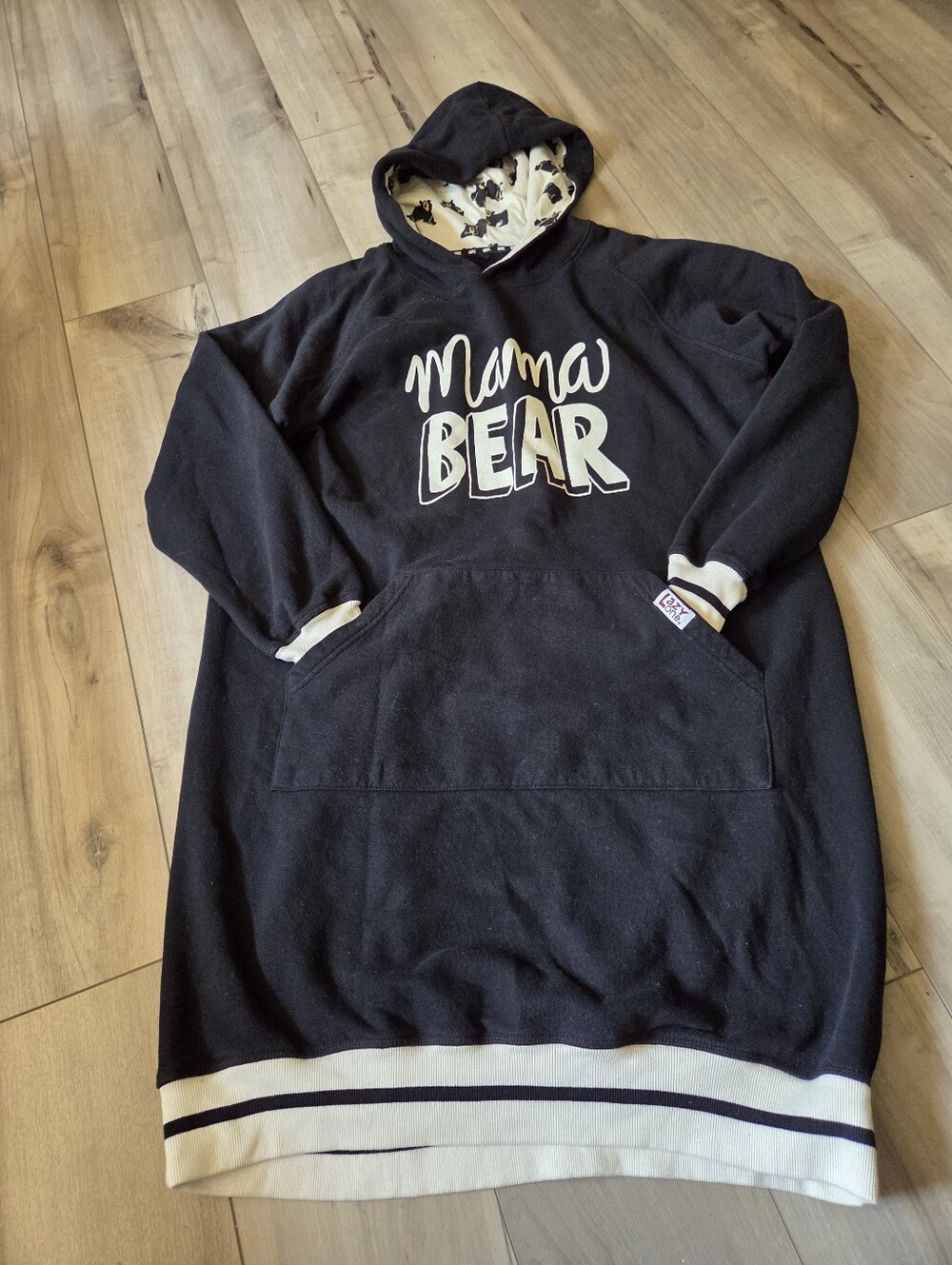 Lazy One Mama Bear Crewneck Hoodie Dress - Black & Cream